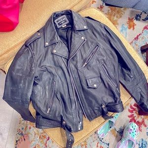 80’s Black Genuine Leather Biker Jacket